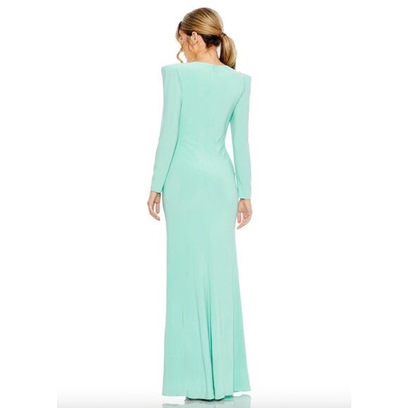MAC DUGGAL Dress Size 2 Evening Gown NEW Aqua Green Mint Long Sleeve Stretch - Picture 2 of 8